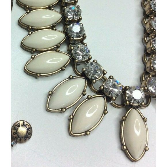 J. Crew Jewelry - J.Crew Gold Tone Rhinestone Floral Ivory Enamel